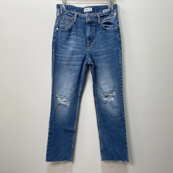 Mango Cameo Relaxed Straight Step Waist Raw Hem Jeans sz 6 - Picture 5 of 16